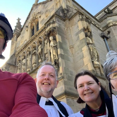 25 may  revd john kime is greeted by the dean and colleagues at leicester cathedral