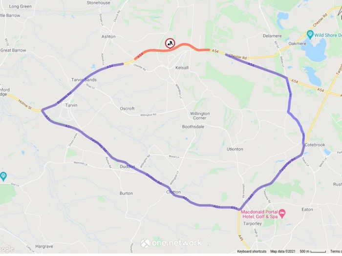 a54 kelsall bypass closure 19th aug 2021