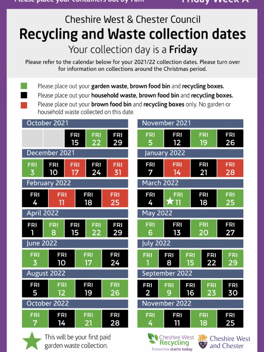 bin collection dates tarvin oct21  nov22