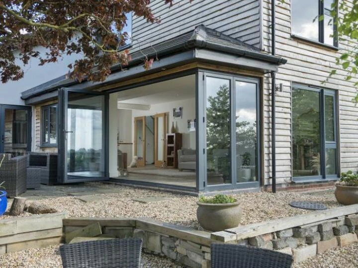 Aluminium bifold doors and garden