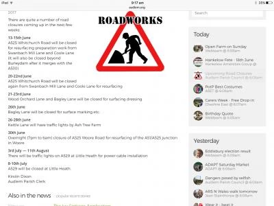 Roadworks in the local area
