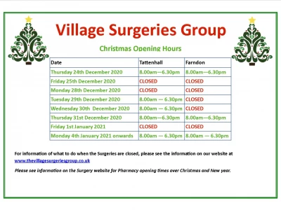 Christmas Opening Times 2020 Poster VSG