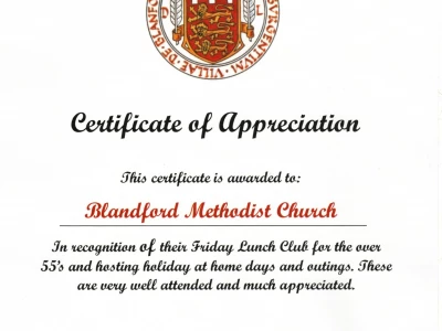 Blandford certificate of appreciation