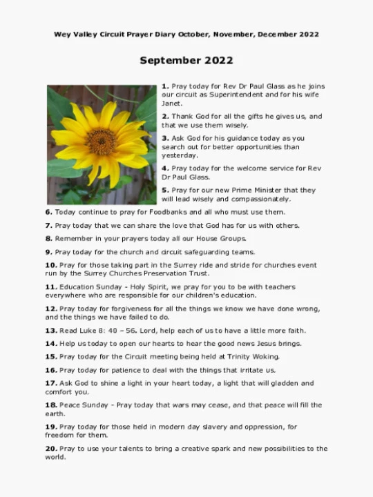 Wey Valley Prayer Diary September 2022