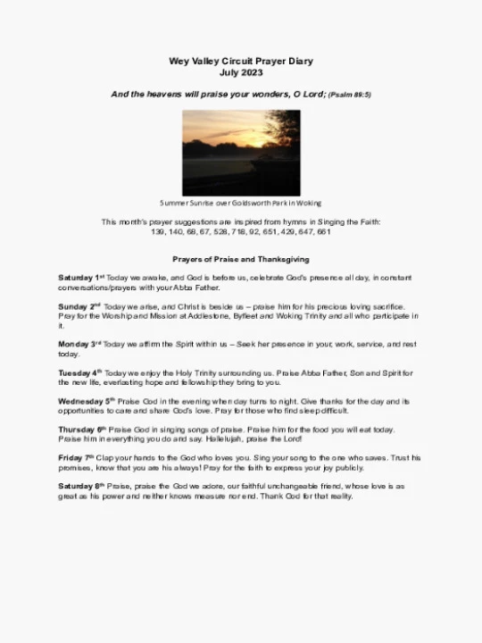 Circuit Prayer Diary July 2023