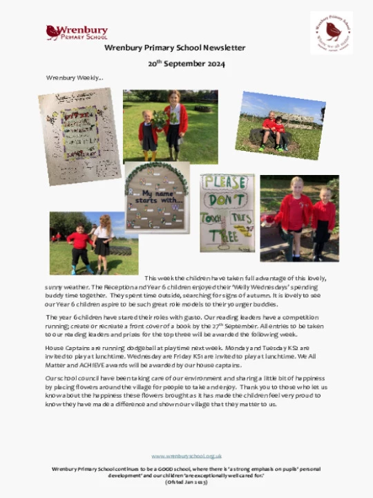 Wrenbury Newsletter 20th September 2024