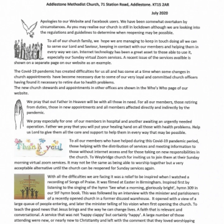 Church news –  July 2020