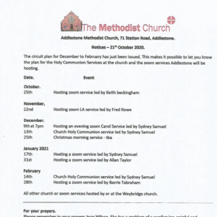 October '20 Church Notices