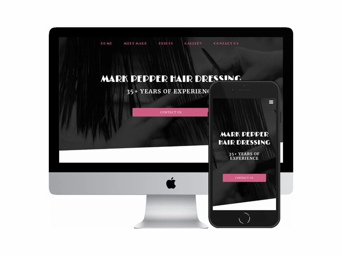 Desktop and mobile screenshots of the Mark Pepper Hair website