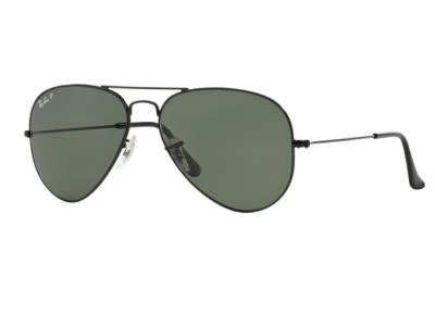 Ray-Ban Aviator In Black With Crystal Green Polarised Lenses RB3025 002/58