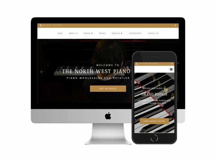 Desktop and mobile screenshots of the North West Piano Centre website