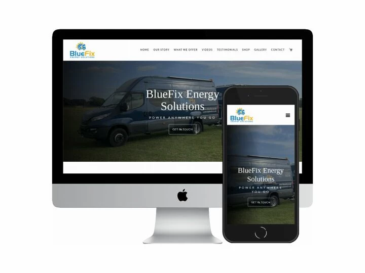 Desktop and mobile screenshots of the BlueFix Energy Solutions website