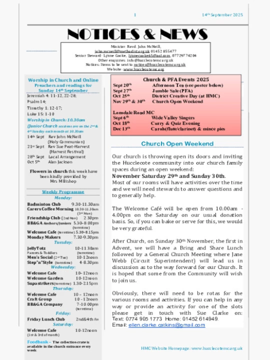 HMC Notices – 14 Sep