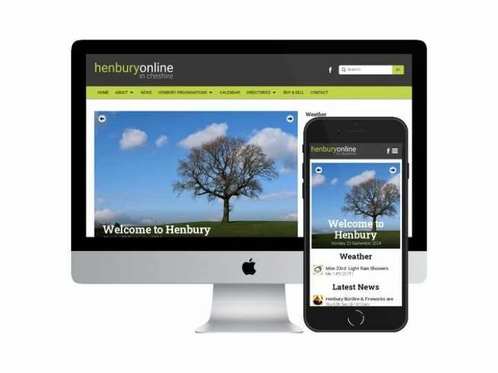 Desktop and mobile screenshots of the Henbury Online website
