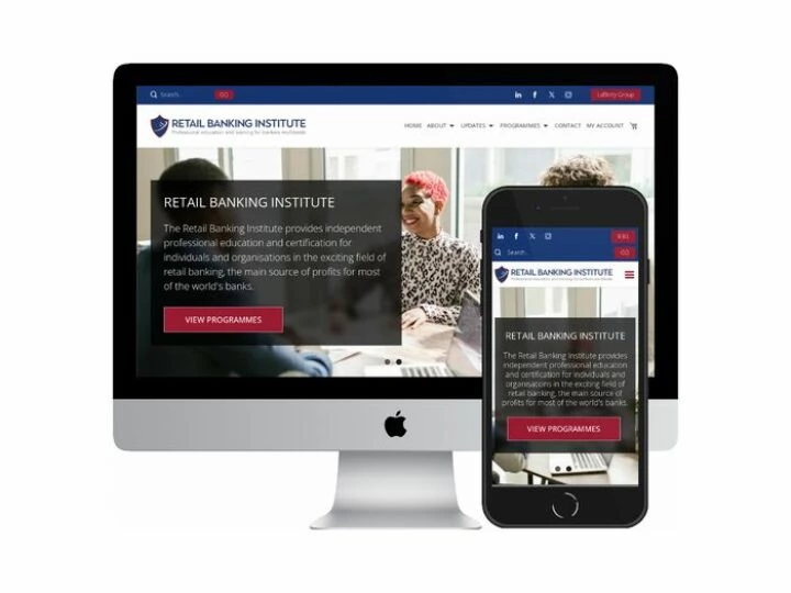 Desktop and mobile screenshots of the Retail Banking Institute website