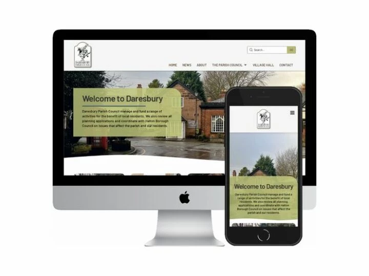 Desktop and mobile screenshots of the Daresbury Parish Council website