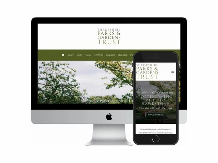 Desktop and mobile screenshots of the Shropshire Parks & Gardens Trust website