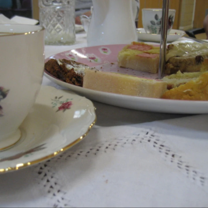 Tea cup & cake close up