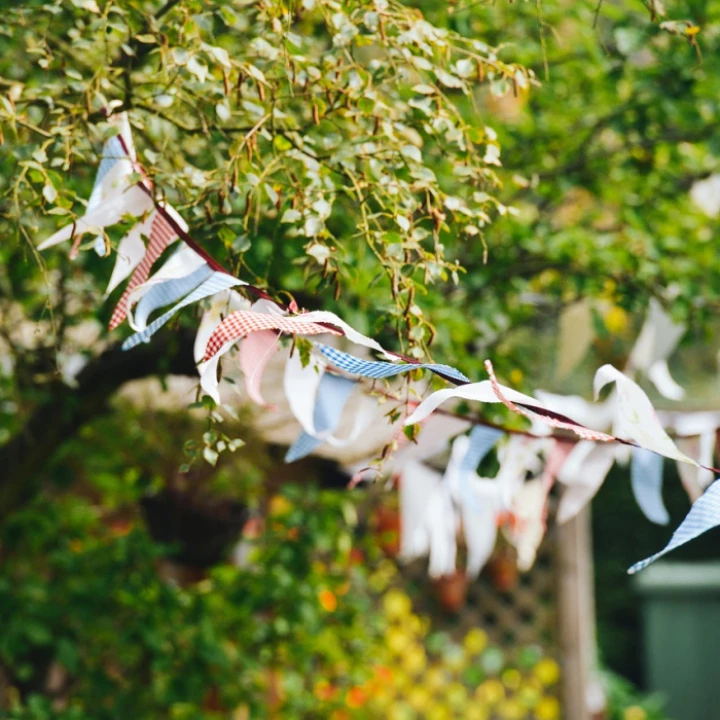 Bunting, flags, blowing