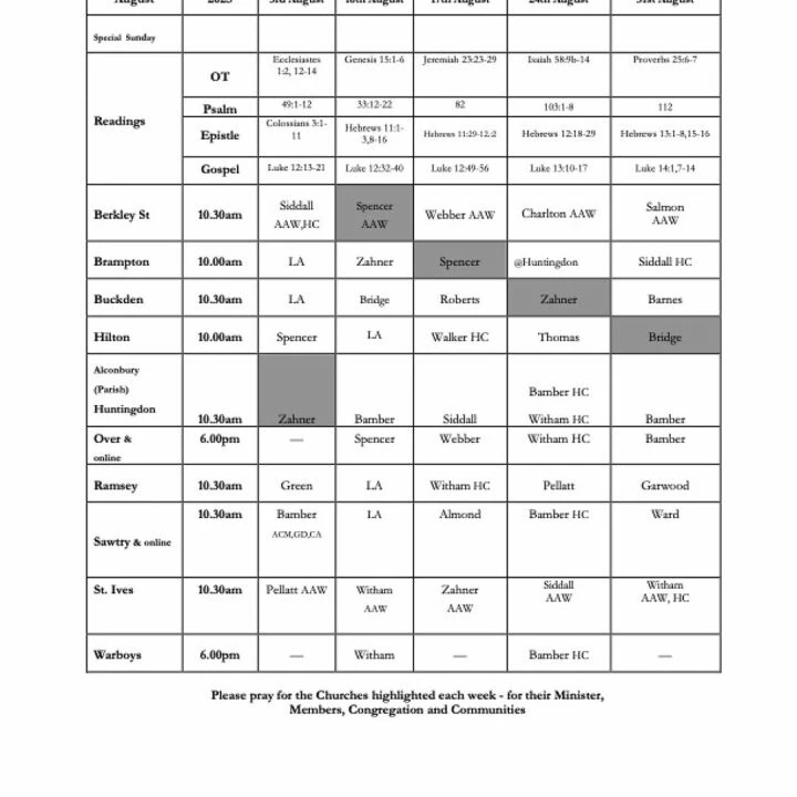 Worship Opportunities August