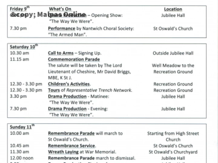 Weekend Programme – Malpas 100 Years On