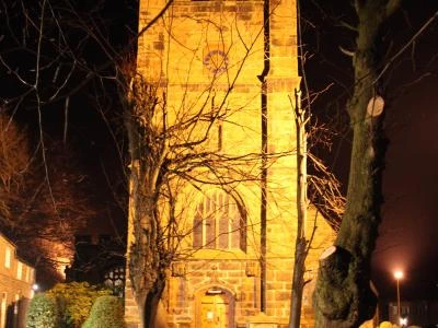 church clock at night