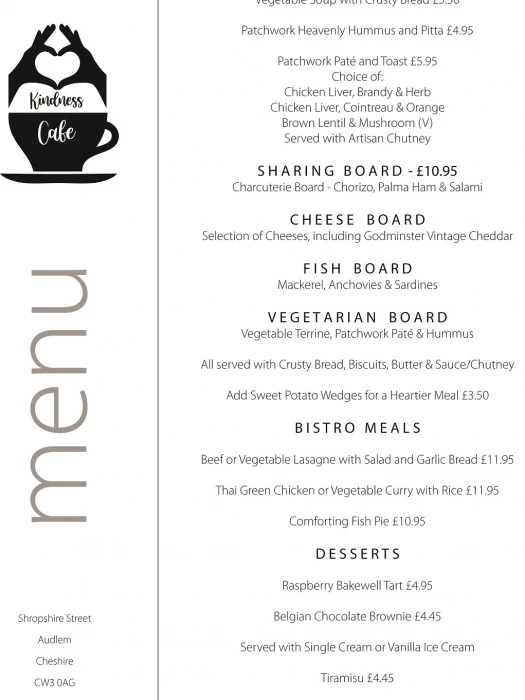 clare kindness menu