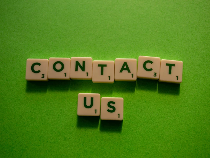 contact us phone email letter blocks hand
