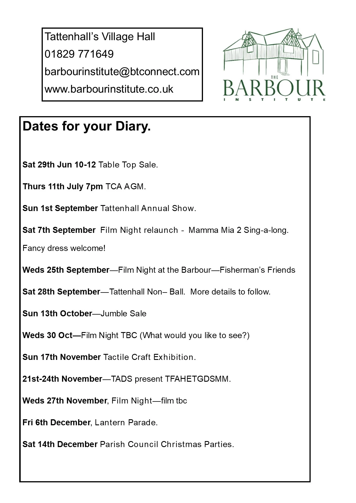 dates for the calendar what 39 s on at the barbour institute