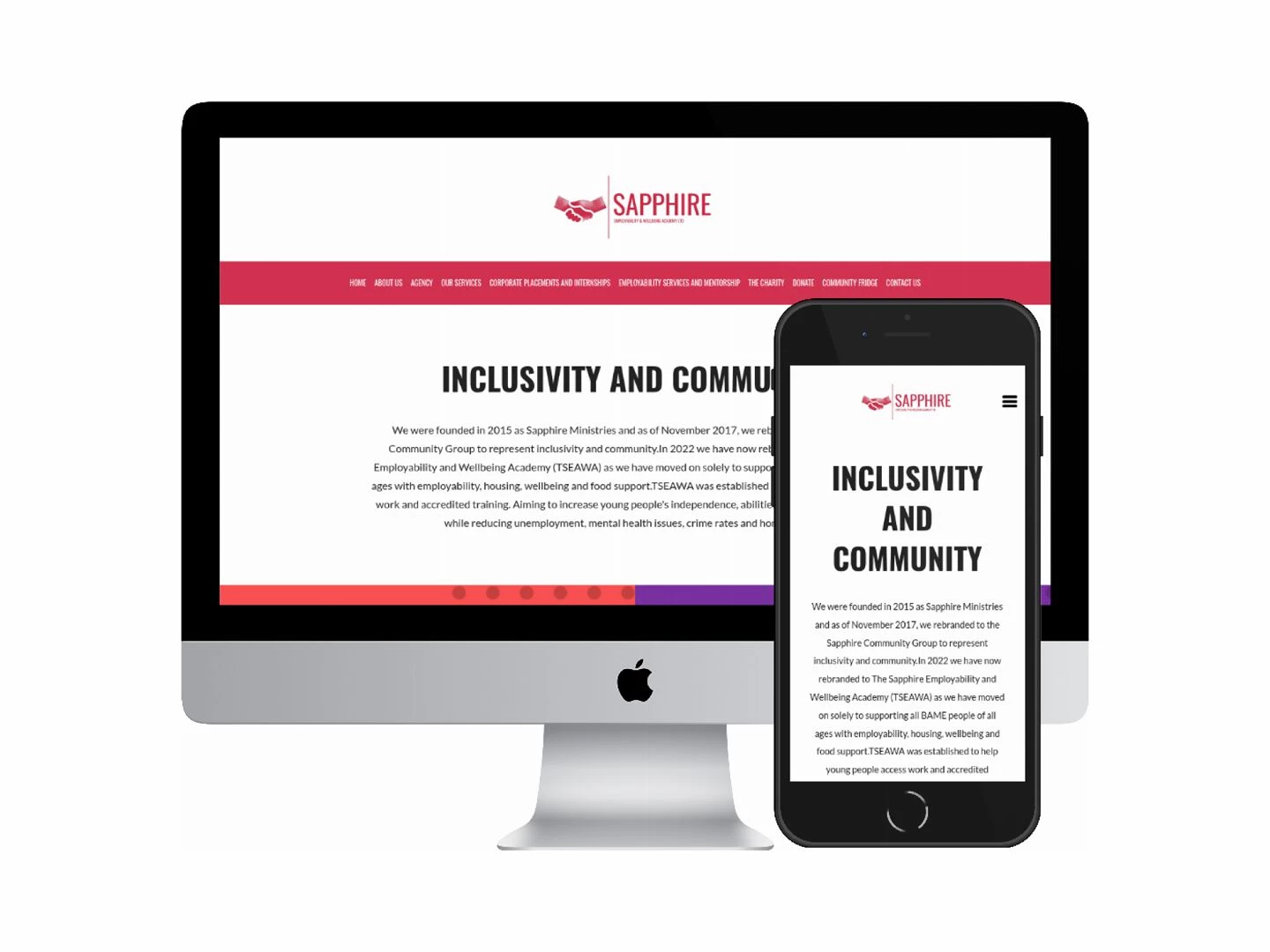desktop and mobile screenshots of the sapphire employability amp wellbeing academy website