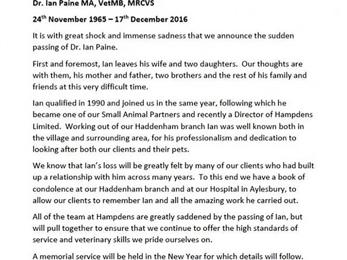 dr ian paine announcement