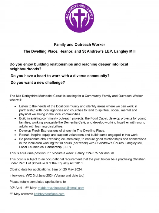 family and outreach worker advert april 2024