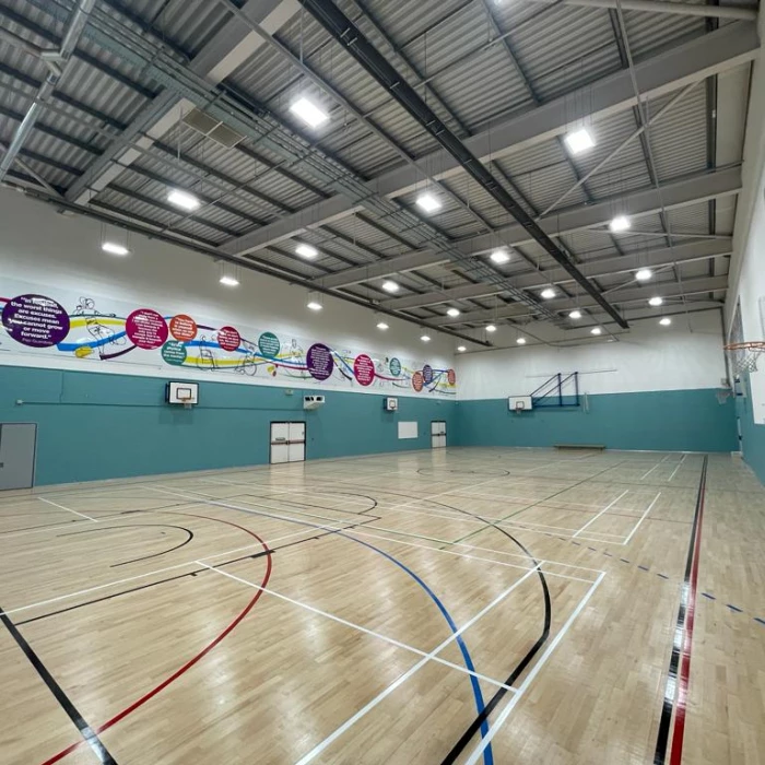 graphics on show at the refurbished sports hall at st paul39s high school in manchester