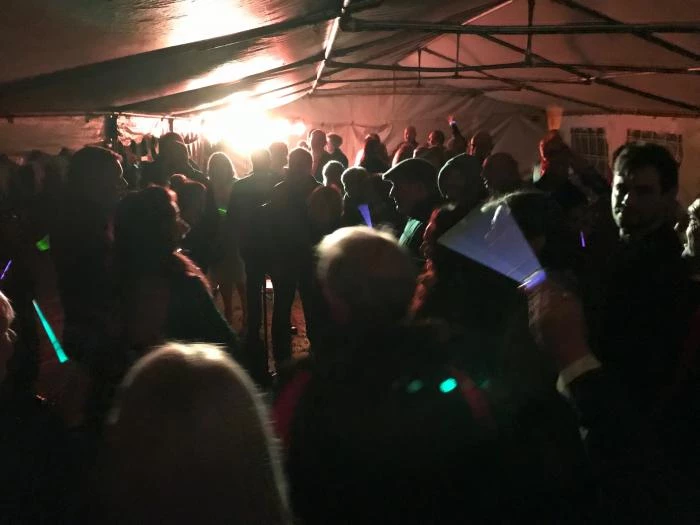 in the tent with the band