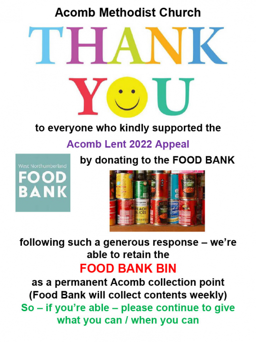 Tynedale - - Food bank scheme to continue at Acomb following successful ...