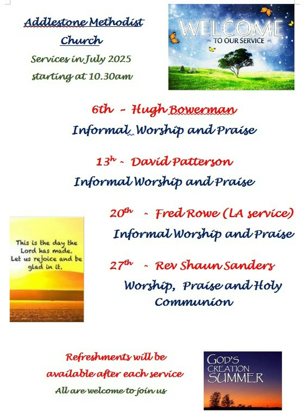 july 2025 sunday services