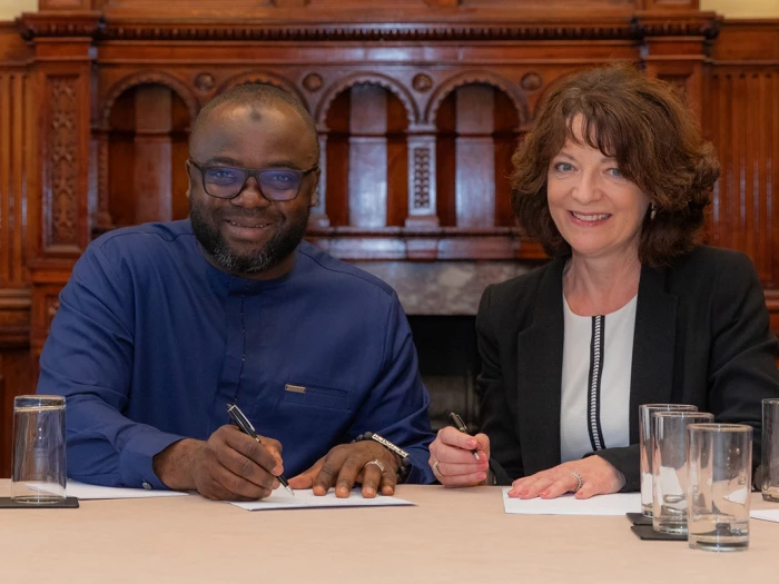 mr sina kamagate executive head retail banking at gcb bank and caroline hastings chief executive of lafferty group signed the agreement in london on saturday 20 march2024
