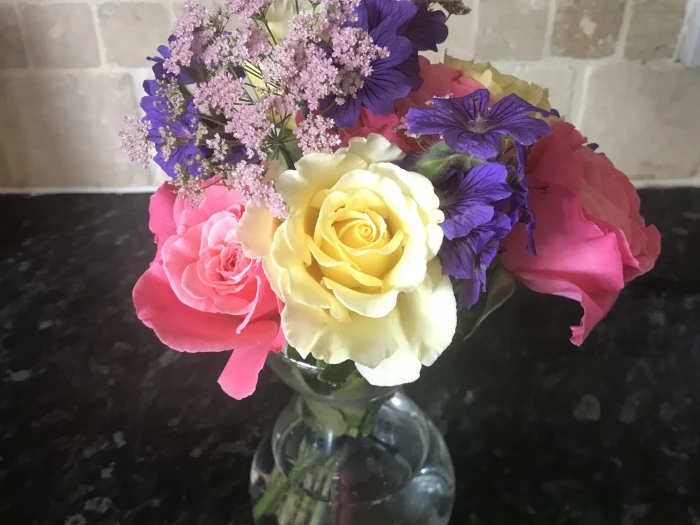 posy tickled pink white liquorice geranium and cow parsley