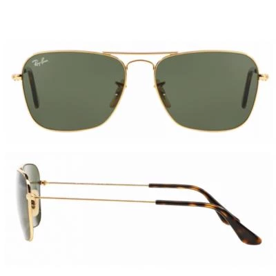 rb3136001shot2 rayban caravan gold with dark green crystal lenses