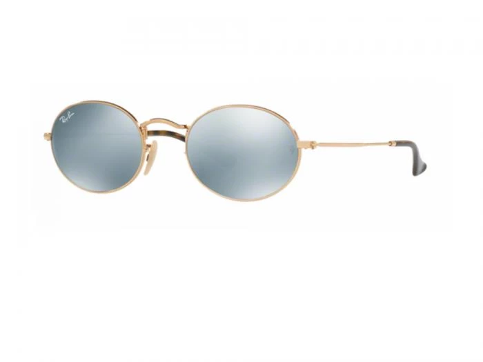rb3547n 00130tq rayban oval flat in gold with grey flash crystal lenses