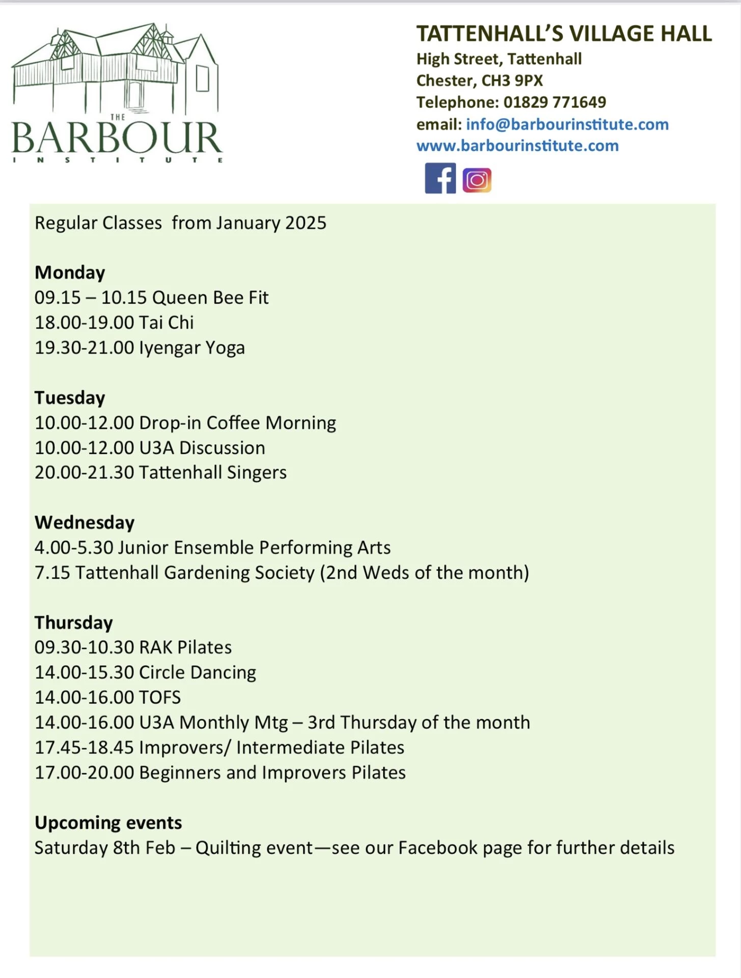 regular classes at the barbour