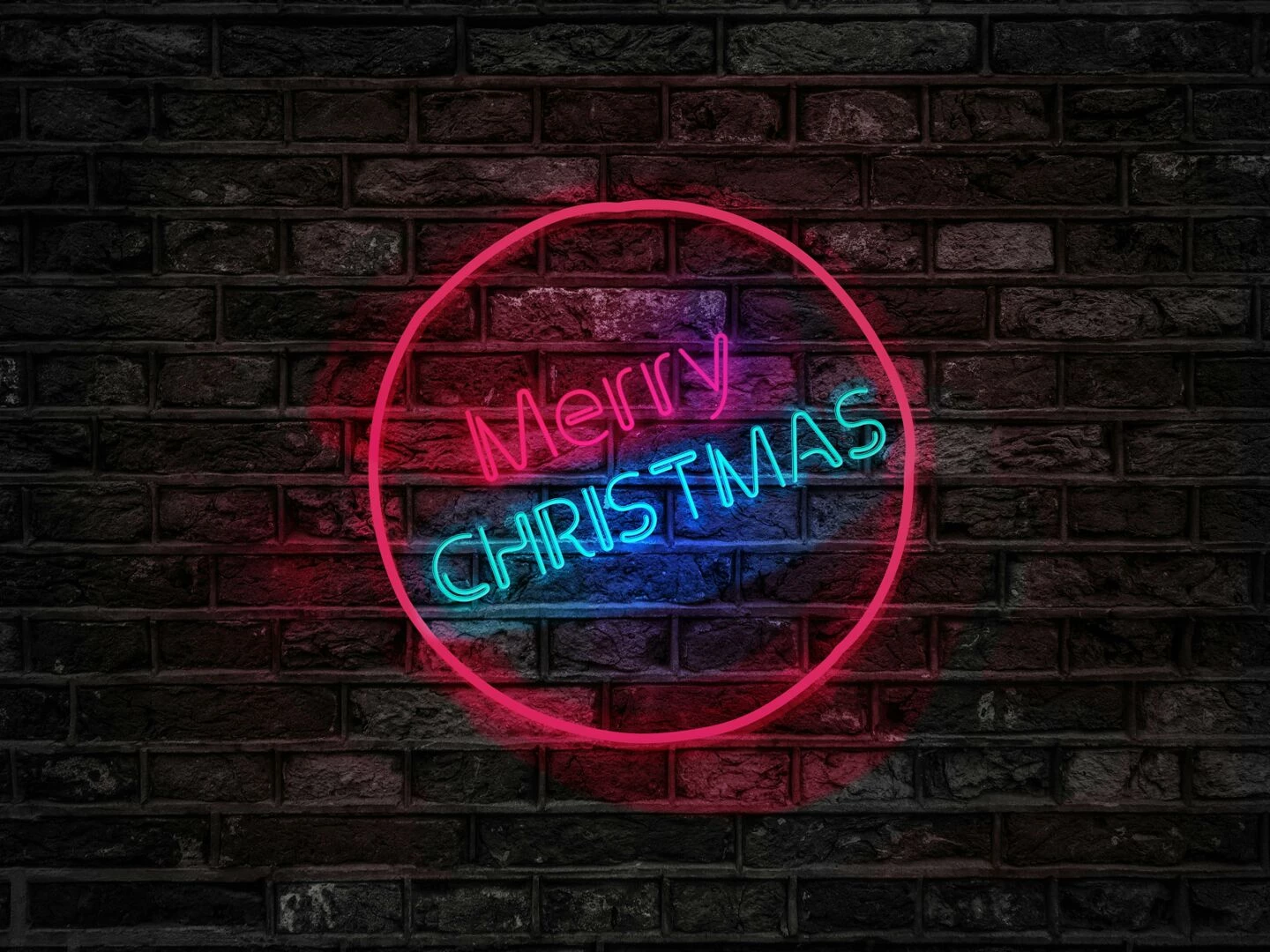 vibrant neon merry christmas sign glowing on a dark brick wall perfect for holiday themes