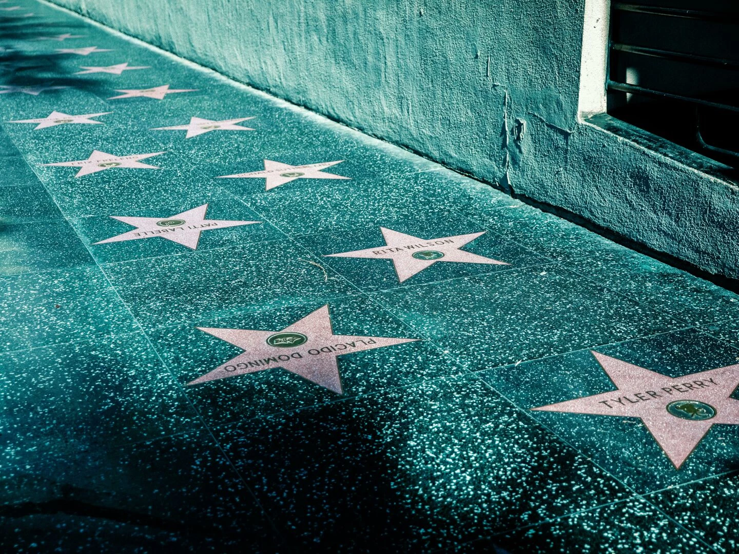 view of hollywood walk of fame with stars on the sidewalk in los angeles california