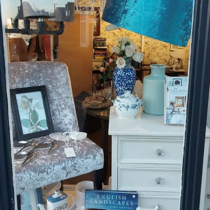 vintage charity shop  window display