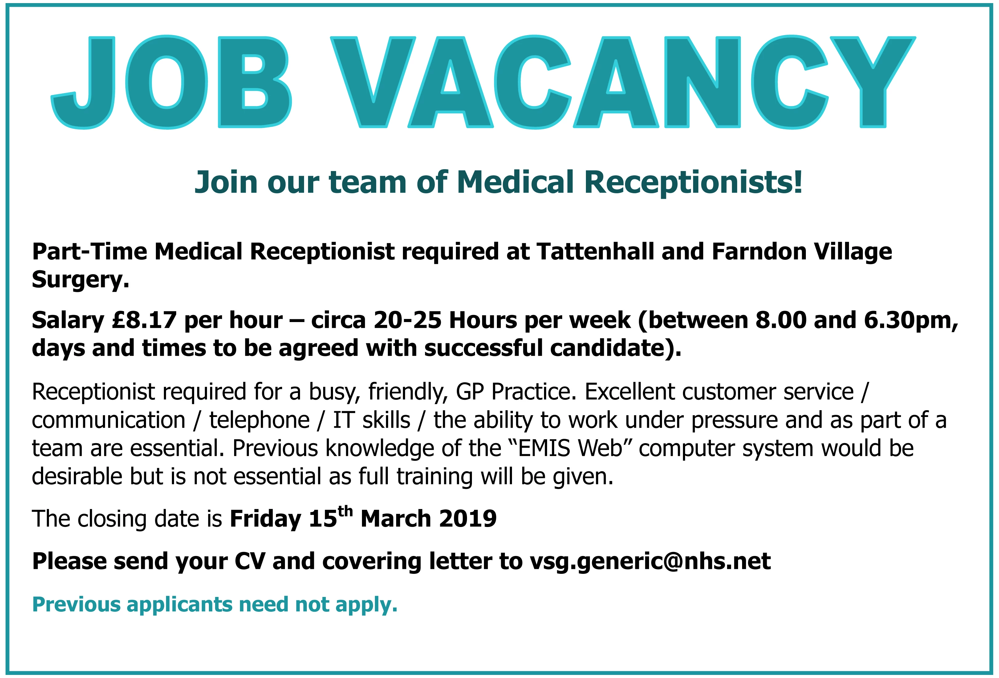 vsg job vacancy reception 153